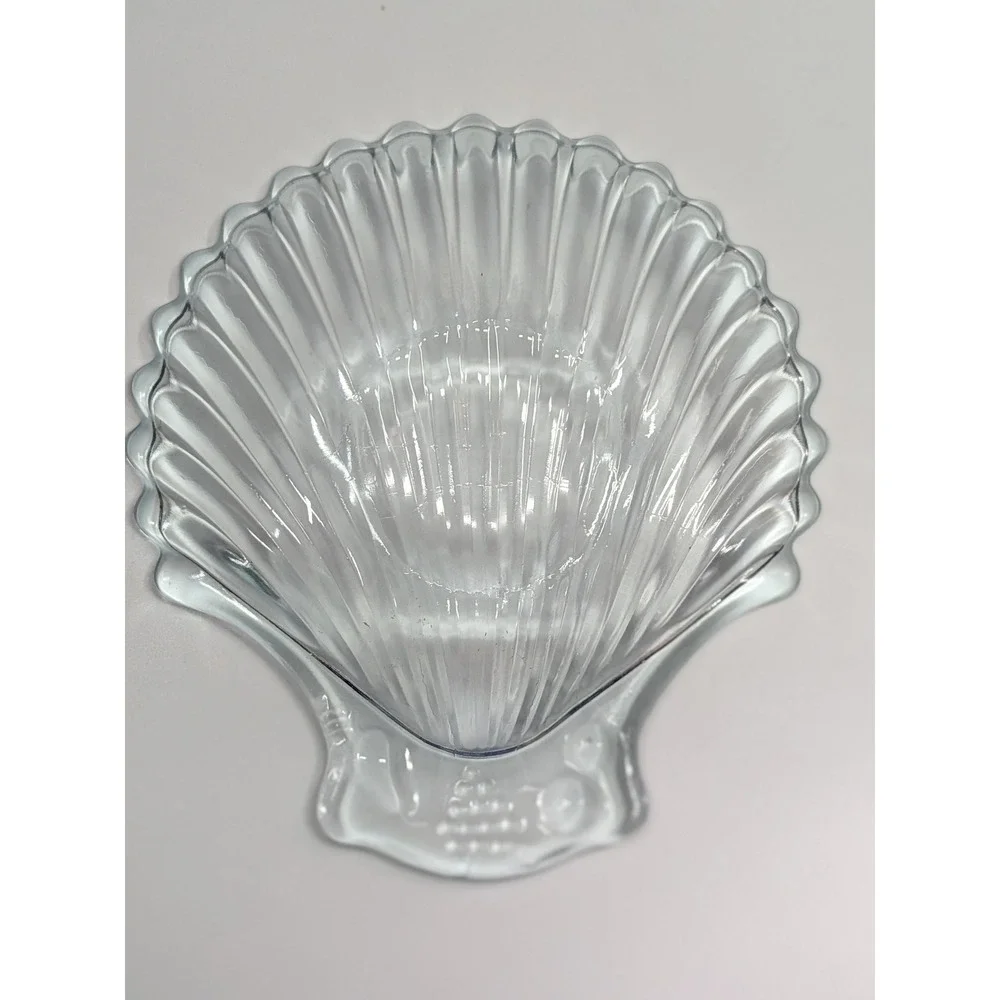 Vintage Style Light Blue Pressed Glass Scallop Shell Trinket Dish Coastal Decor